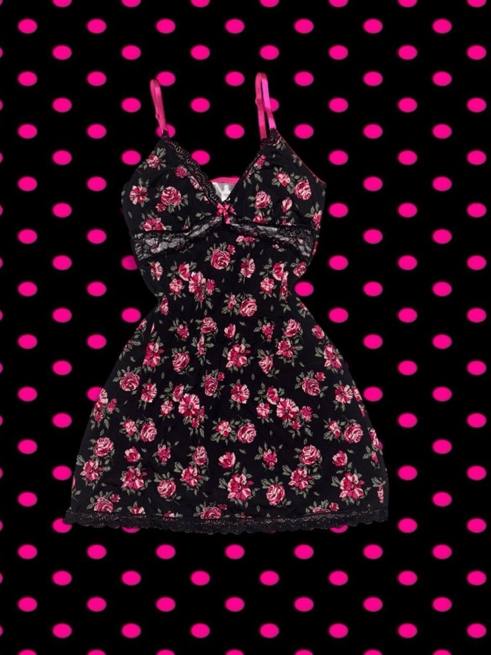 Marilyn Monroe vintage pink & black floral lace babydoll dress